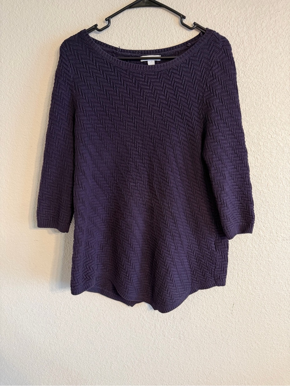 New York & Company Purple Textured Crew Neck Sweater